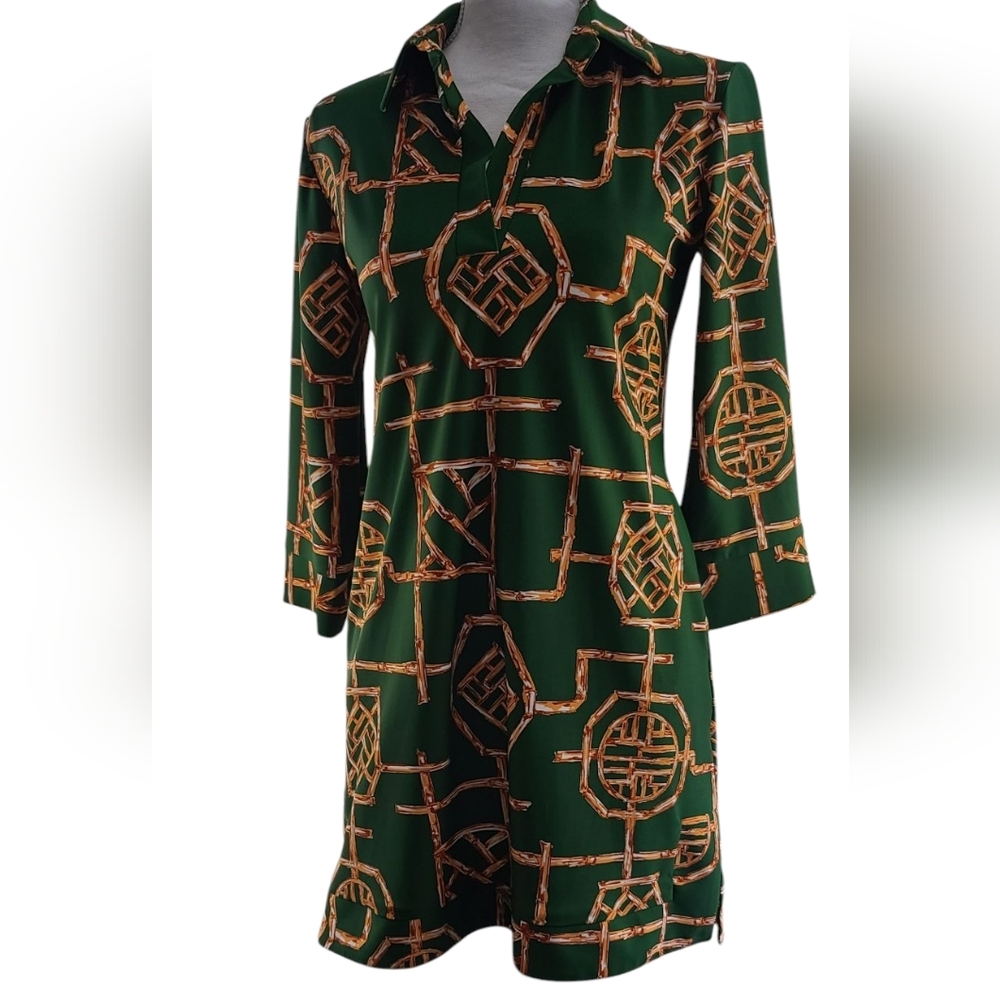Jude Connally Gold Tan Long Sleeve Notched Collar Shirt Dress - Picture 8 of 11
